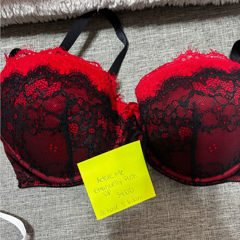 Adore Me Red and Black Lace Push-Up Bra